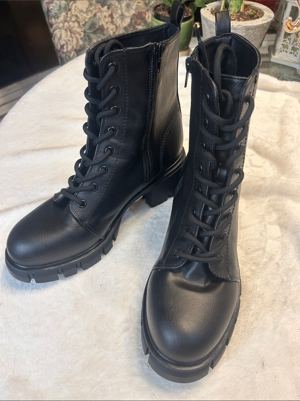 MIA Black Lace-Up Combat Boots with Chunky Tread